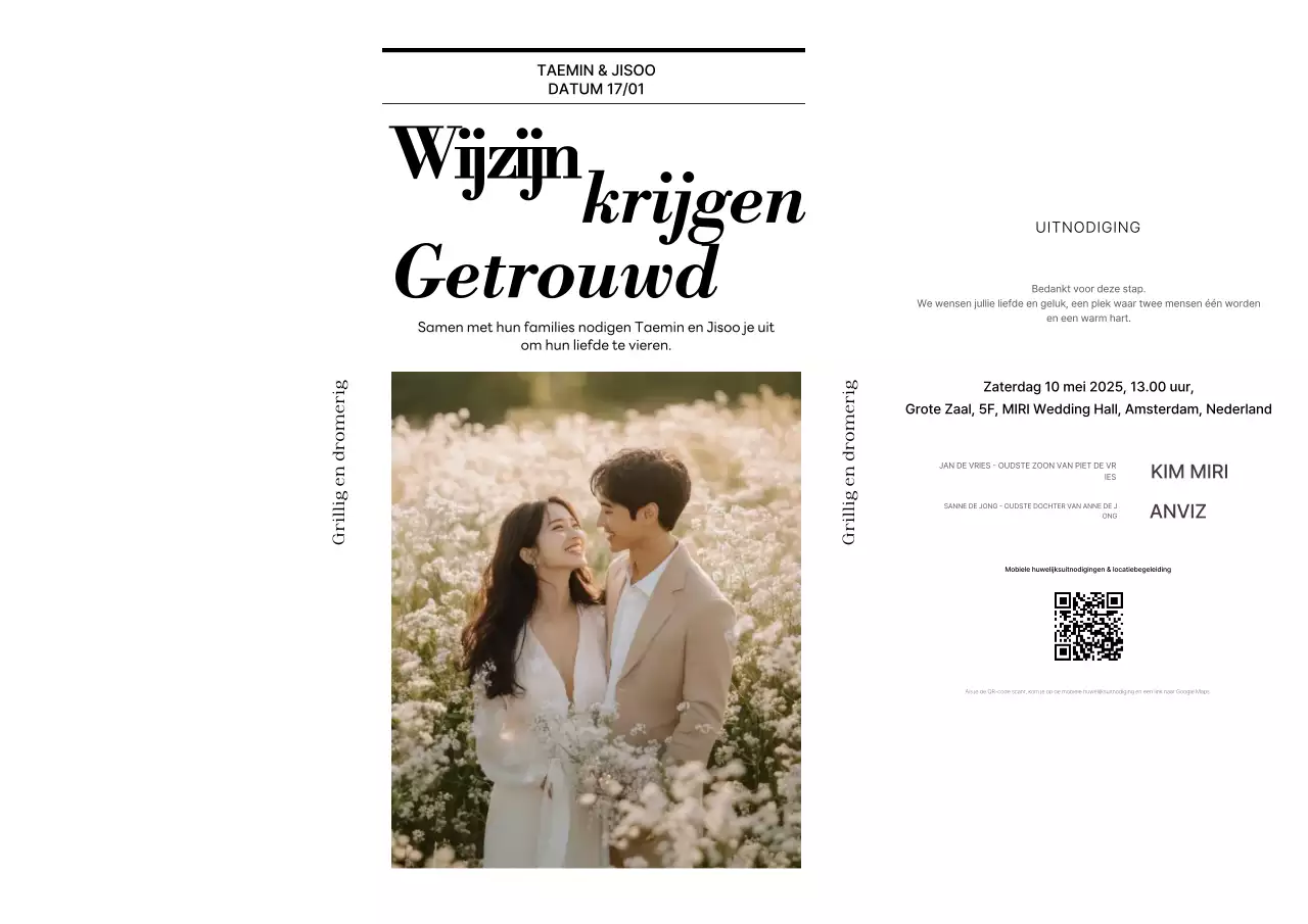 Witte elegante huwelijksuitnodiging