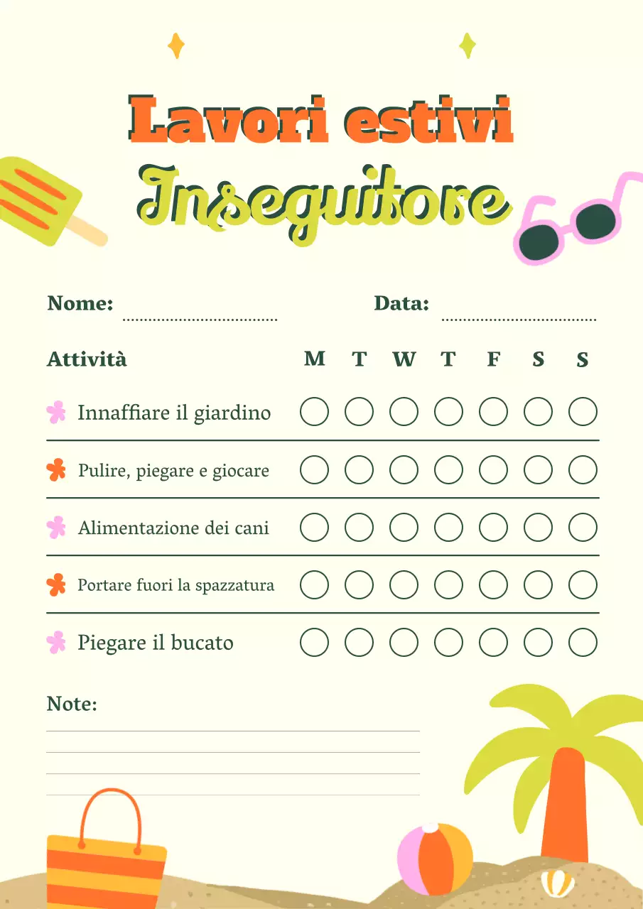 Poster arancione per pianificare le faccende domestiche giocose