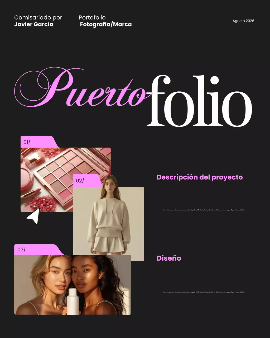 Publicación de Instagram de portafolio minimalista moderno en negro y rosa