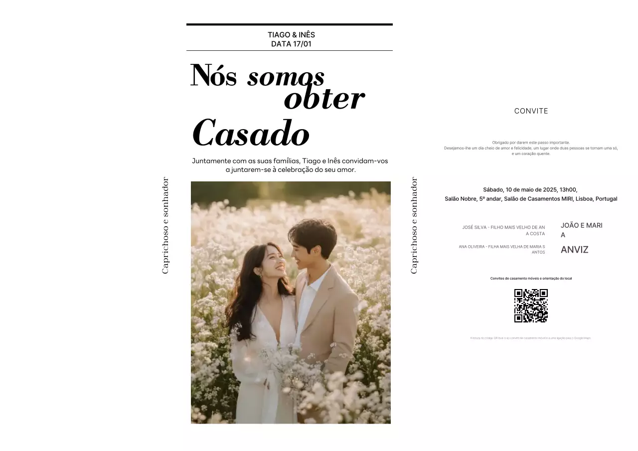 Convite de casamento branco elegante