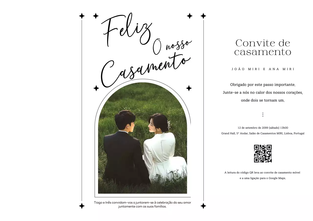 Convite de casamento branco e elegante