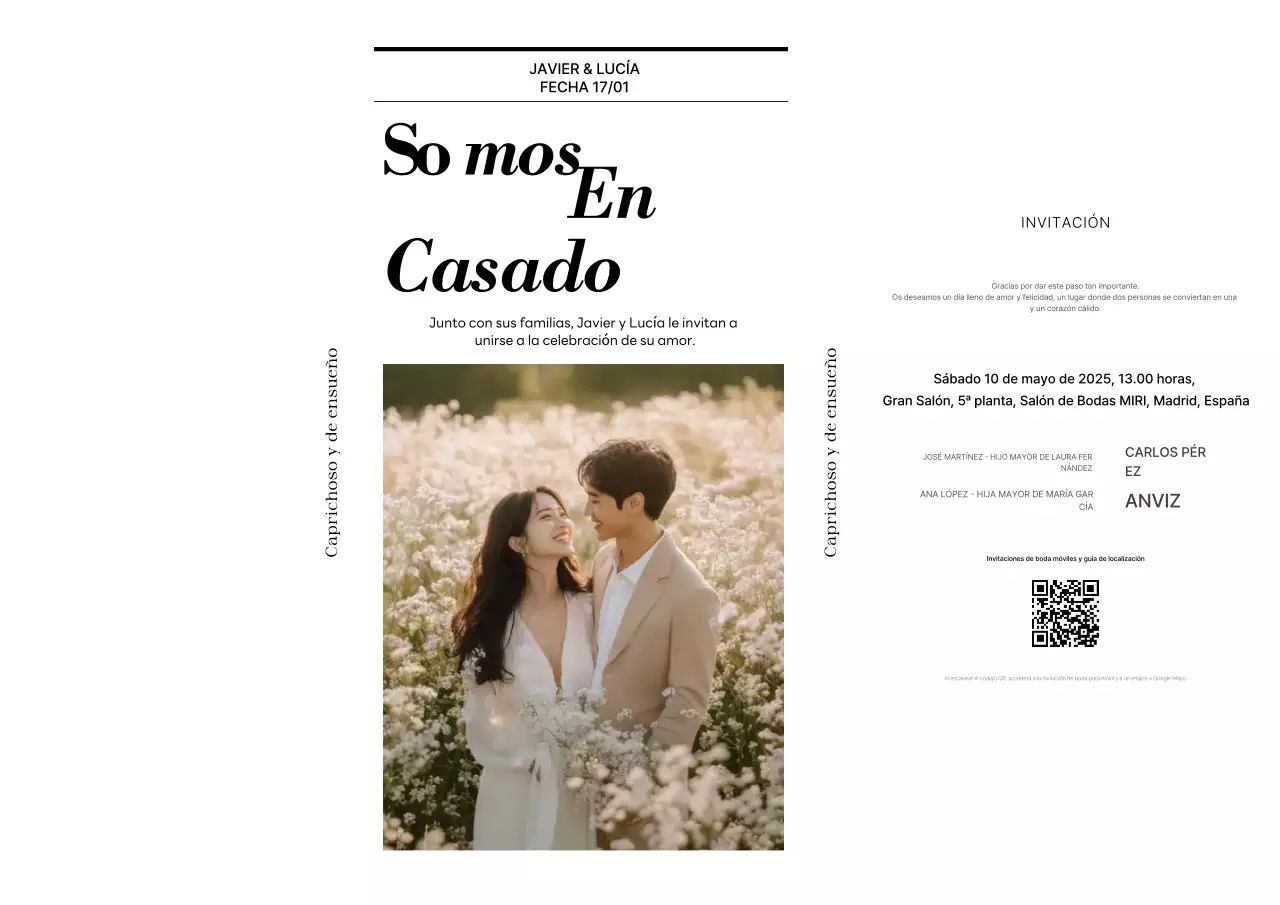 Invitación de boda elegante blanca