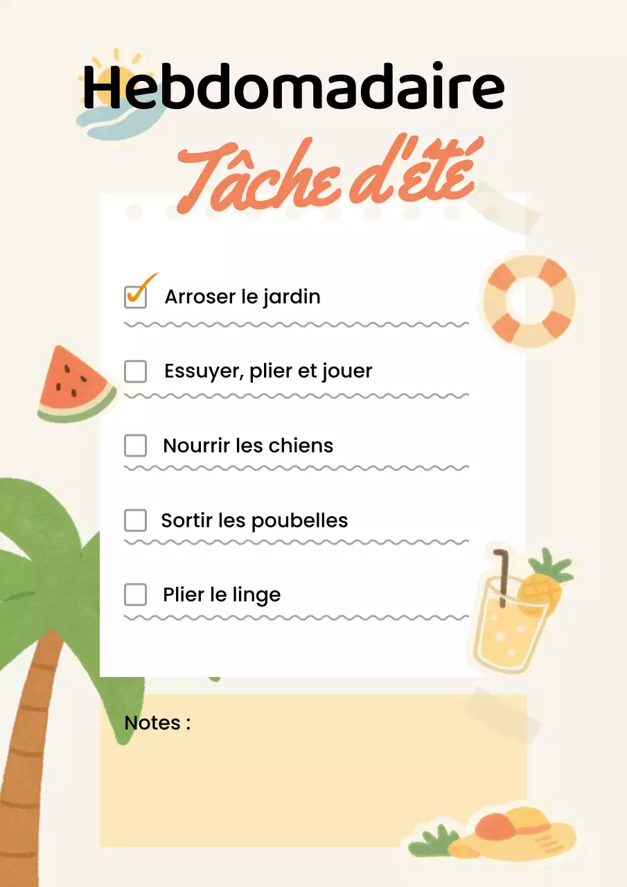Affiche de planification de tâches tropicale beige