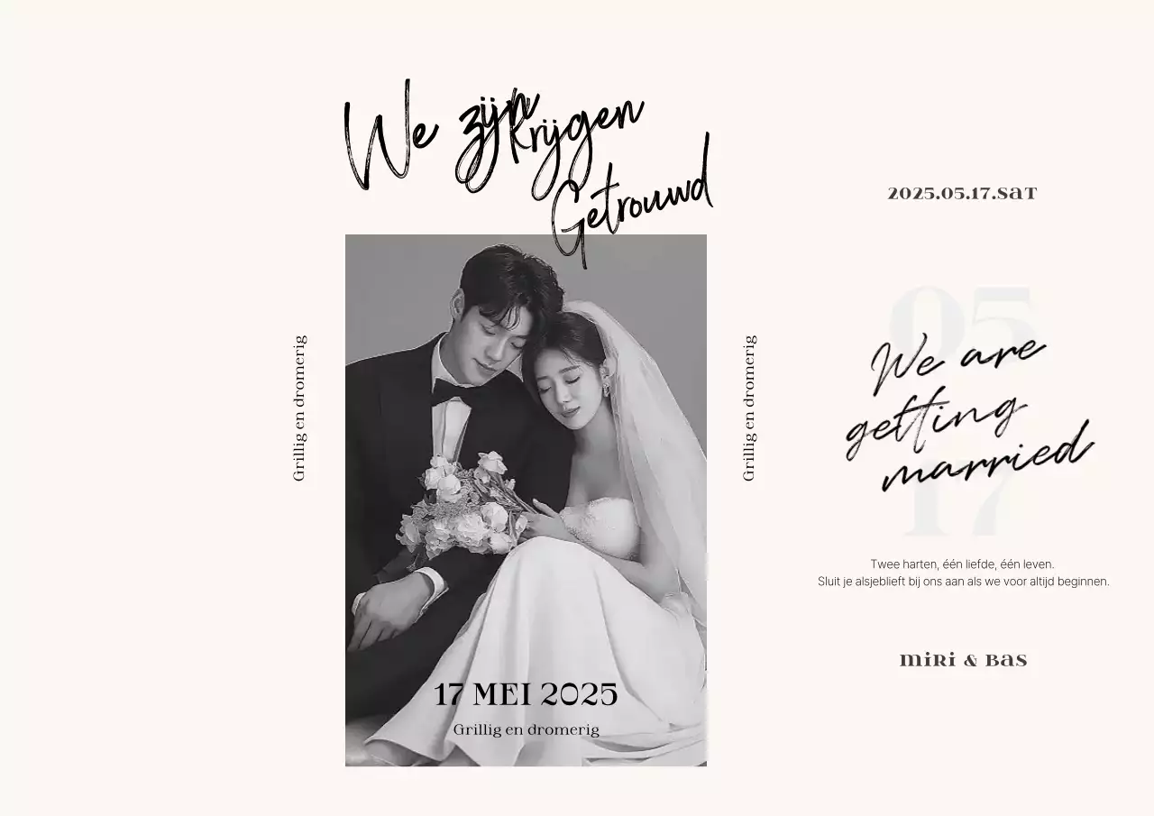 Zwart-witte elegante huwelijksuitnodiging