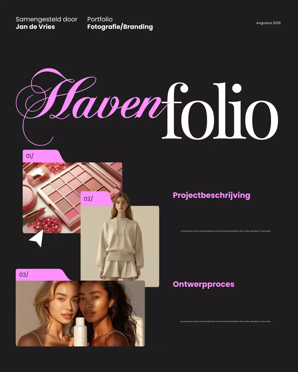 Zwart en roze moderne minimalistische portfolio Instagram-post