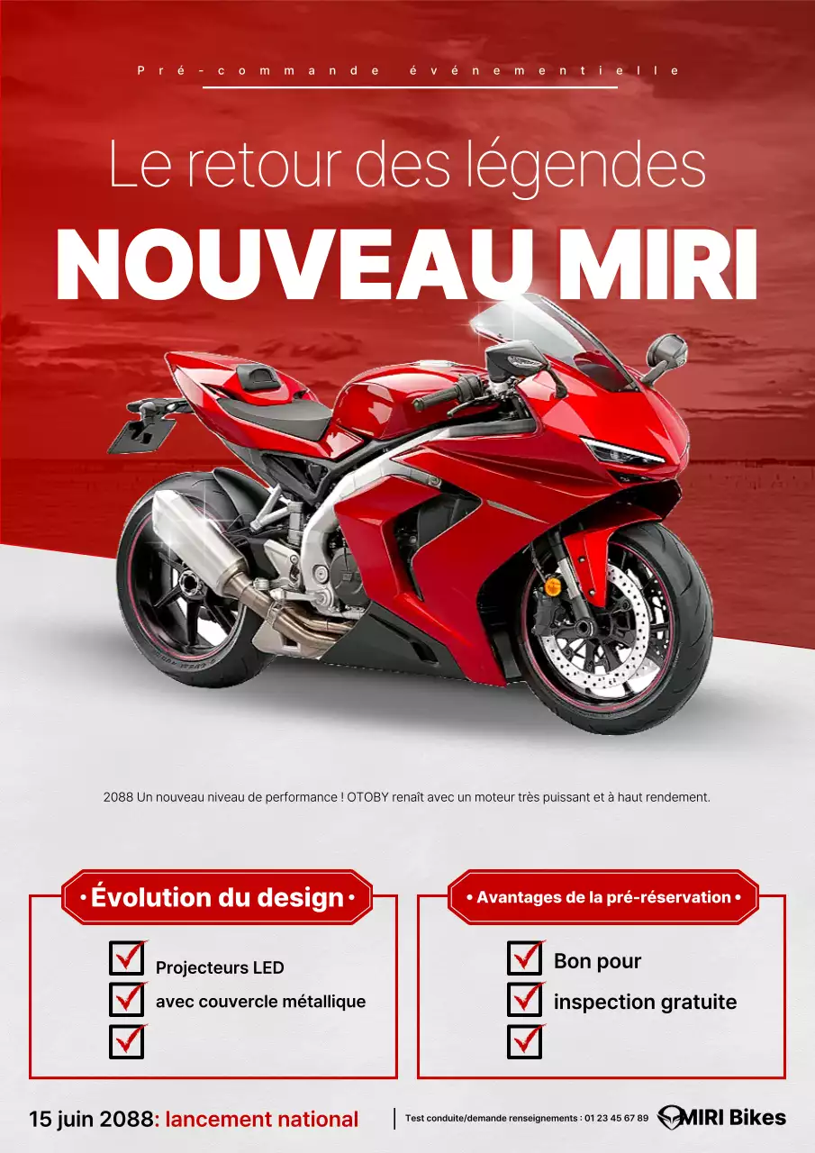 Promotion de la moto moderne rouge