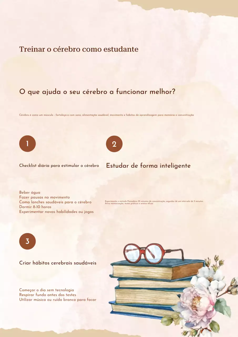 Cartaz bege para alunos que treinam o cérebro com dicas criativas