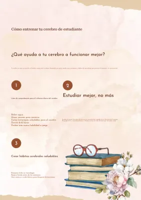 Póster beige con consejos creativos para entrenar el cerebro del estudiante