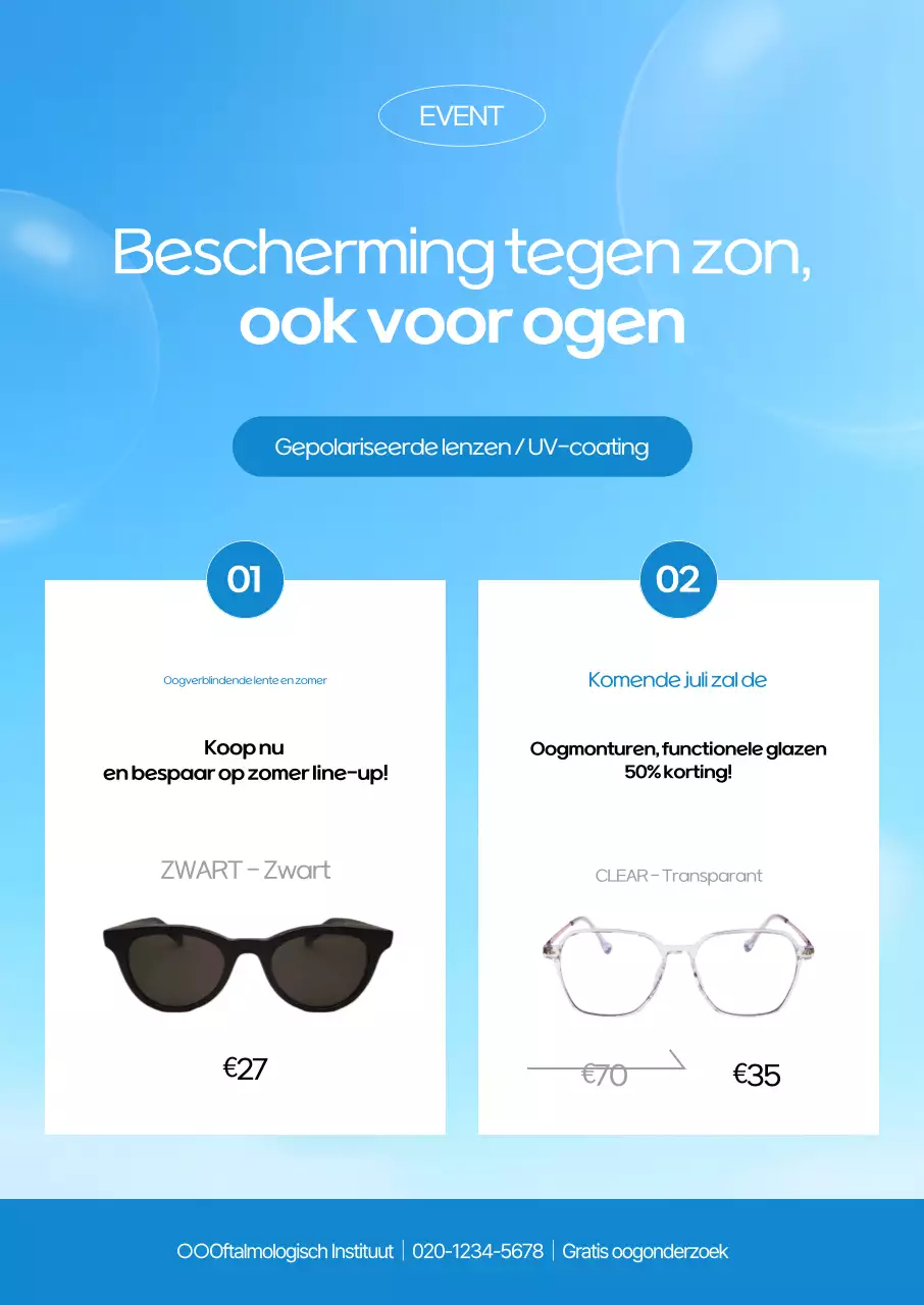 Advertentie voor blauwe moderne glazen