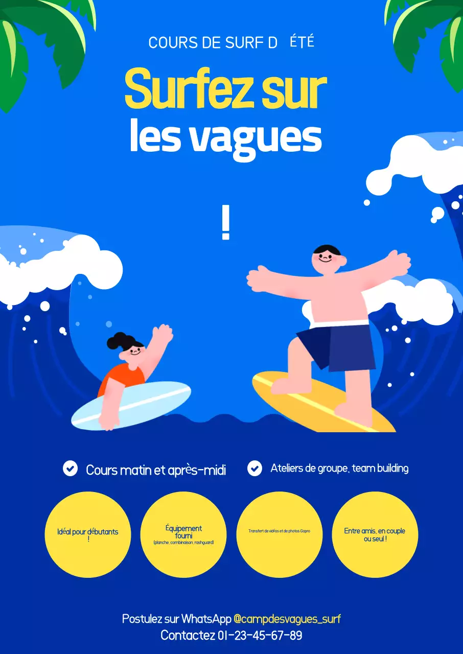 Promotion des cours de surf Blue Pop