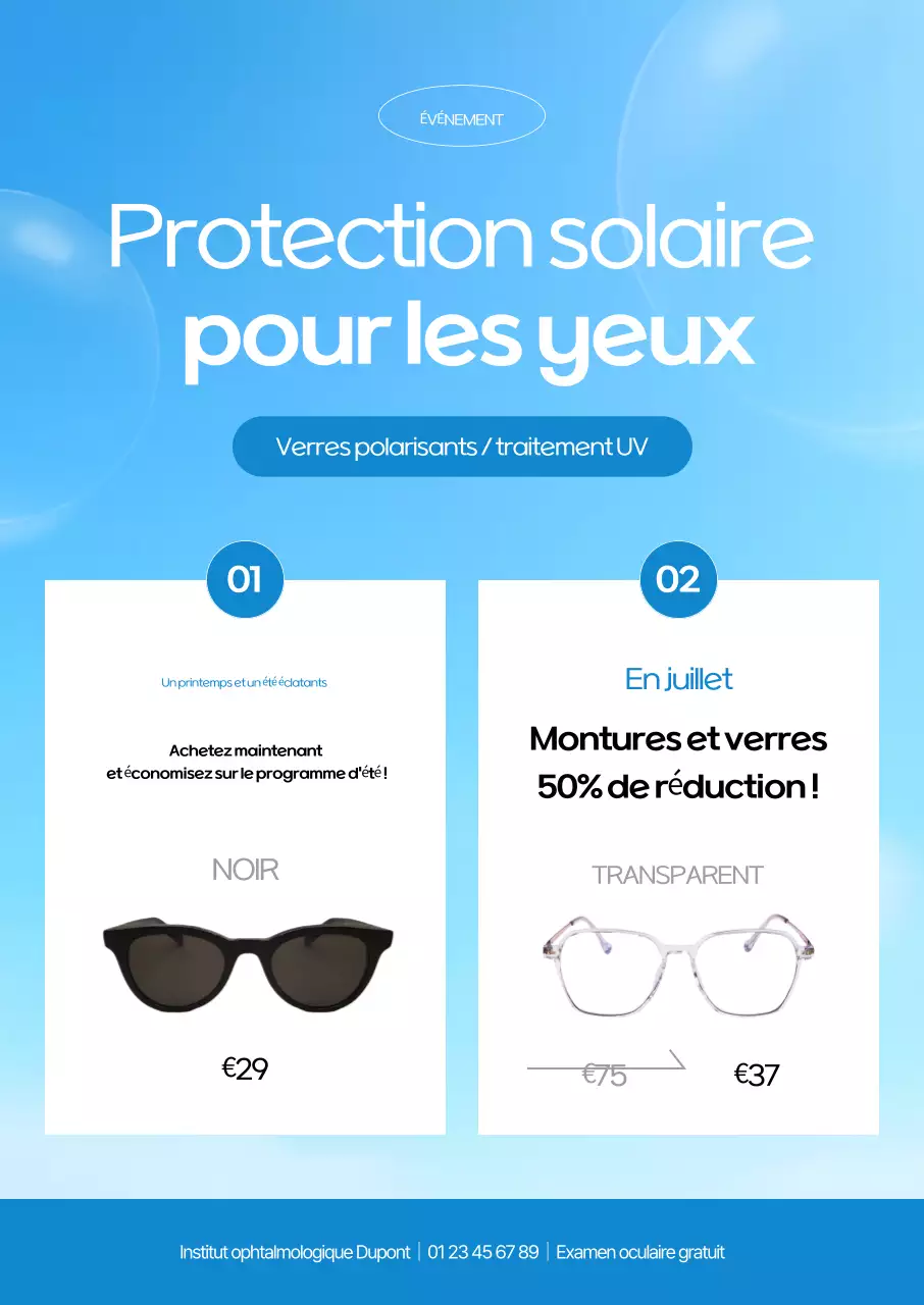 Publicité pour des lunettes modernes bleues