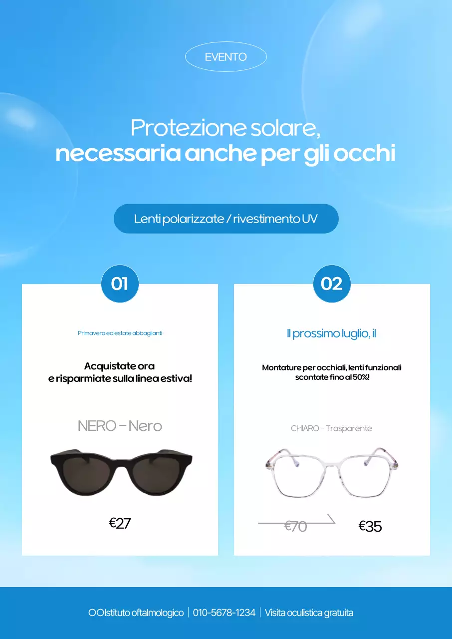 Pubblicità di occhiali moderni blu