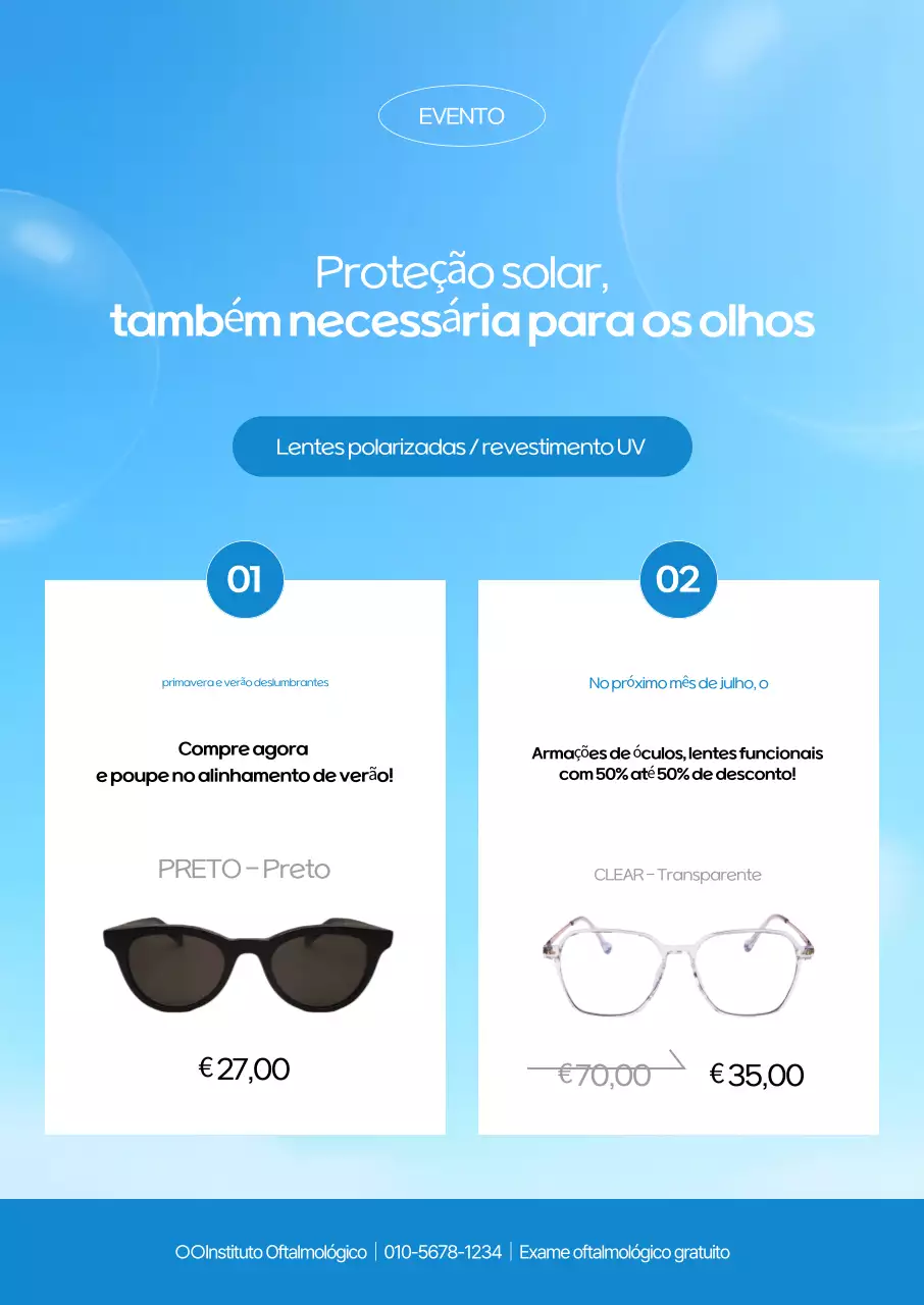 Anúncio de óculos modernos azuis