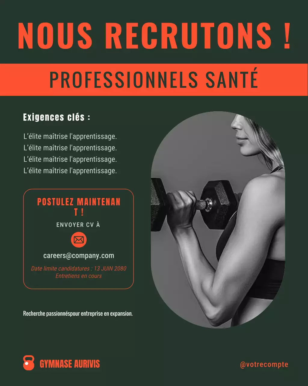 recrutement de personnel de fitness moderne bleu marine