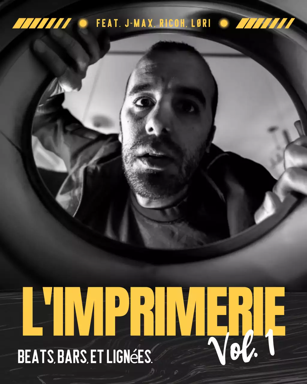 Publication Instagram : couverture d'album grunge noir et jaune