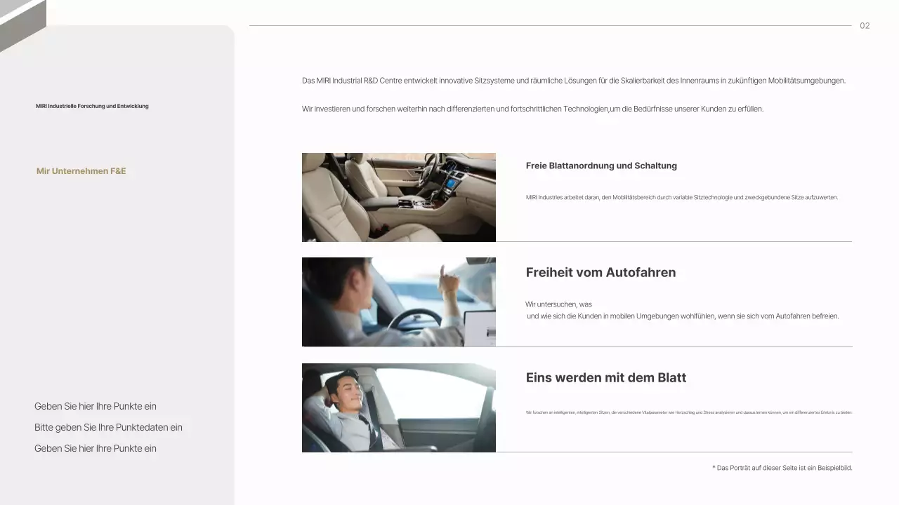 Grauer moderner Vorschlag für die Autositzindustrie