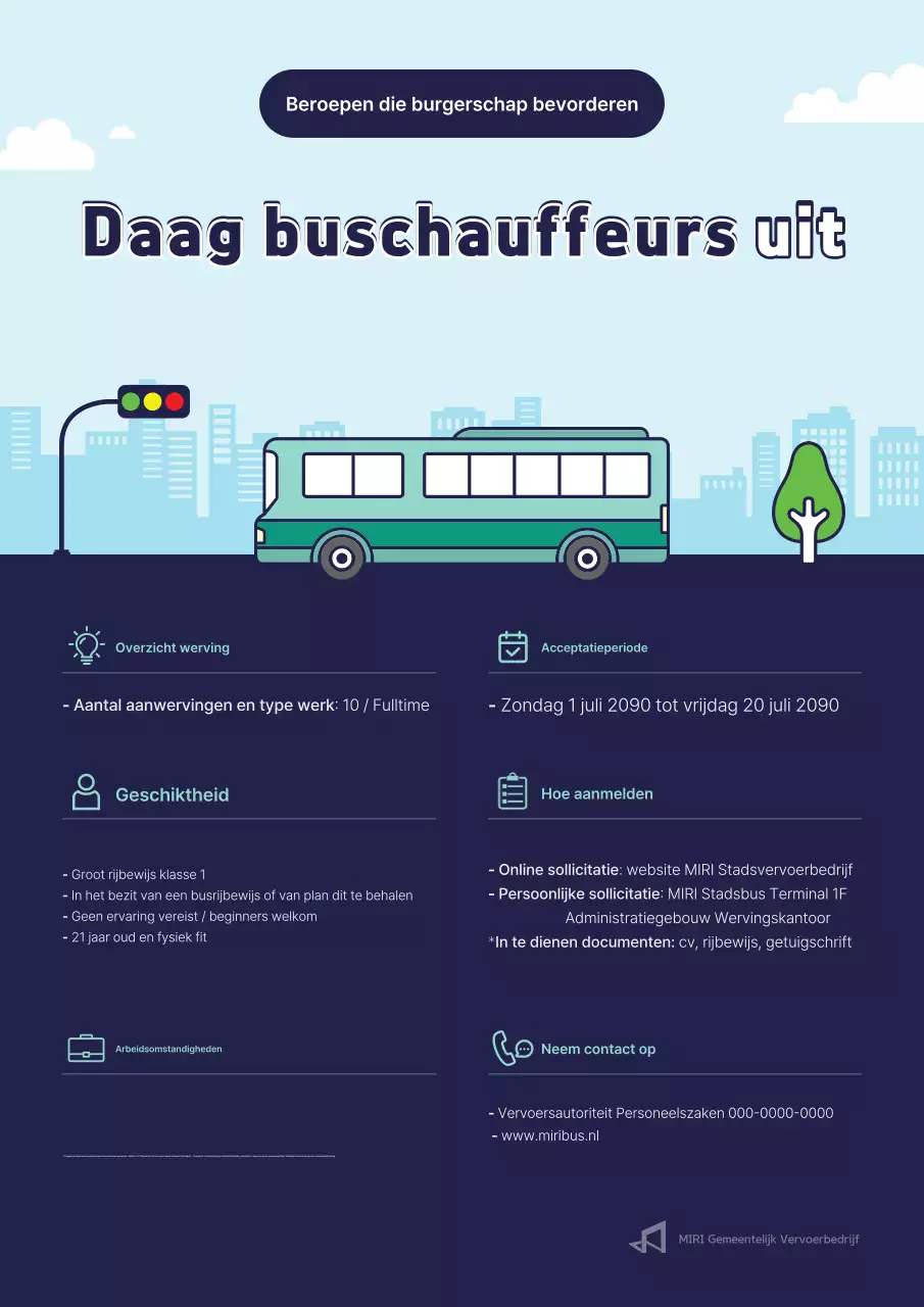 Aanvraag voor een leuke blauwe en hemelsblauwe stadsbuschauffeur