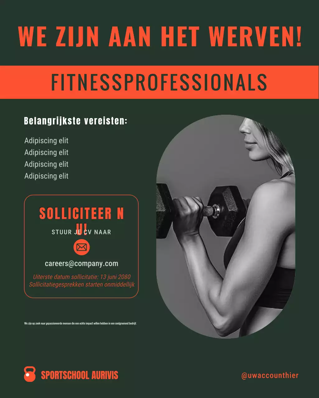 marineblauwe moderne fitnesspersoneelswerving