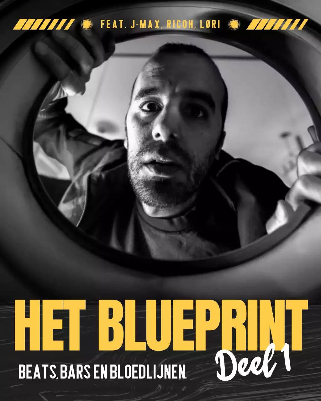 Instagram-bericht over een zwart-gele grunge-albumhoes