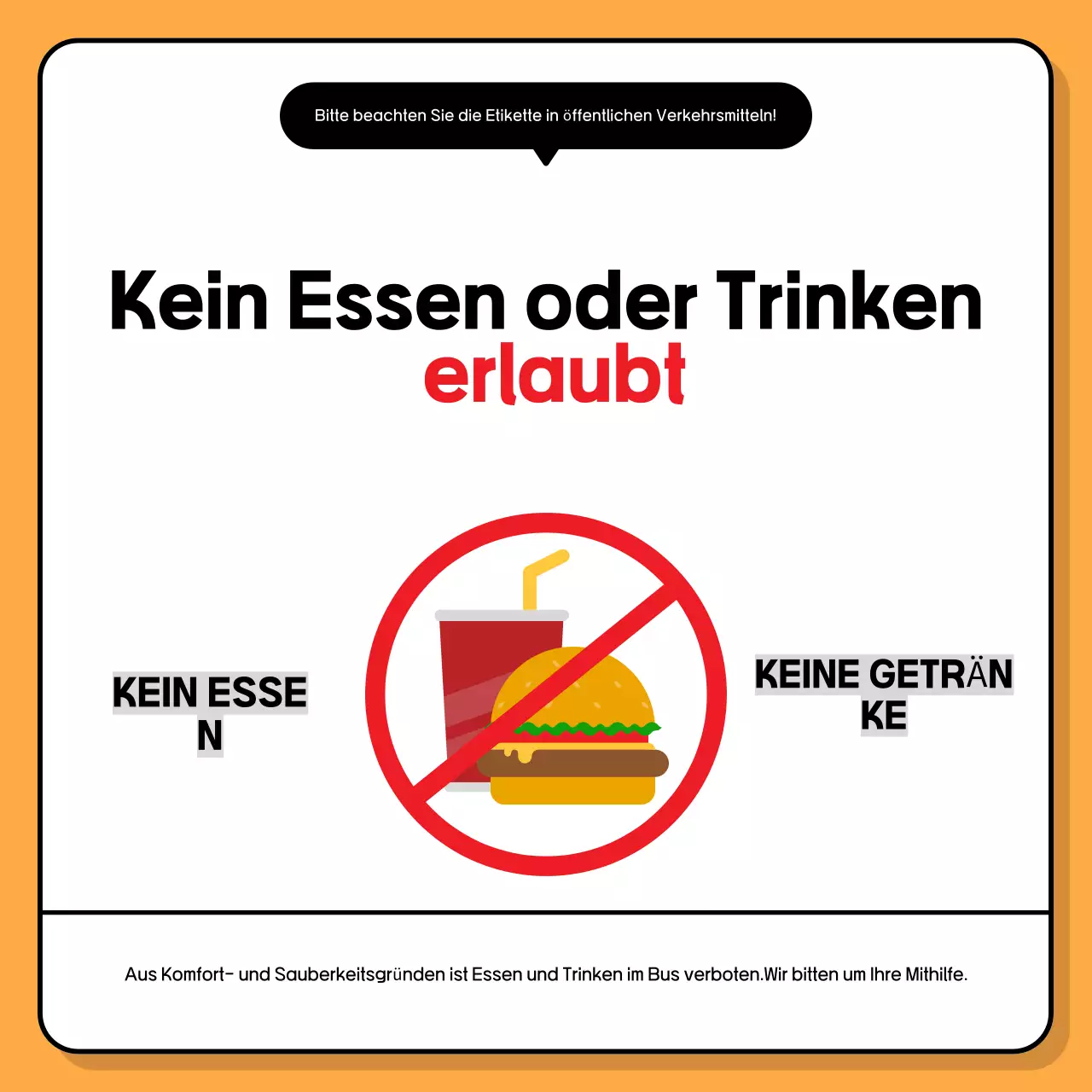Hinweis zum Verbot des Verzehrs orangefarbener Lebensmittel
