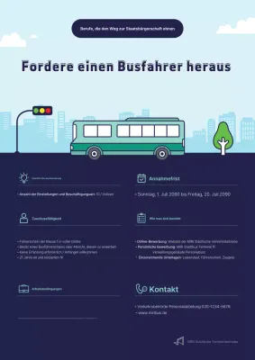 Blaue und himmelblaue Stellenausschreibung für süße Stadtbusfahrer