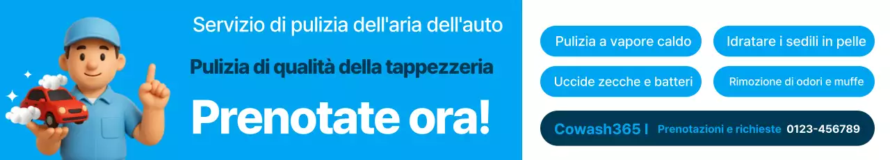 Prenotazione per la pulizia degli interni di un'auto moderna blu