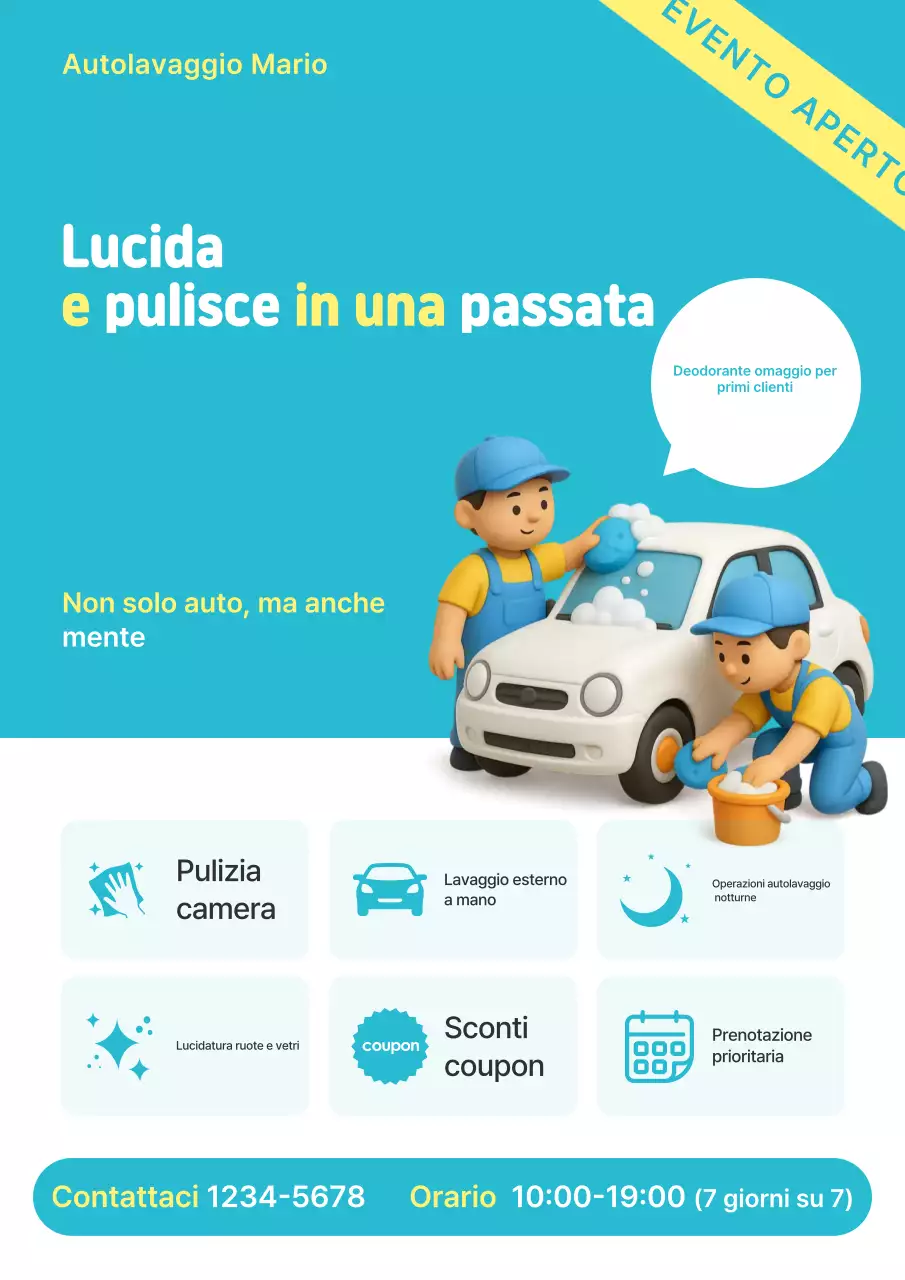 Promozione dell'evento Sky Blue Modern Car Wash