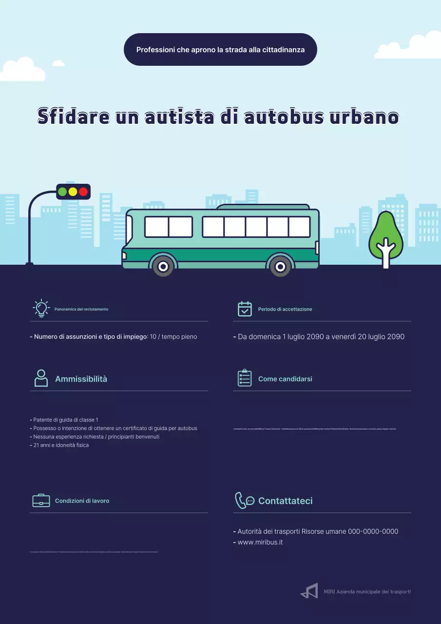 Avviso di reclutamento per autista di autobus urbano carino blu e blu cielo