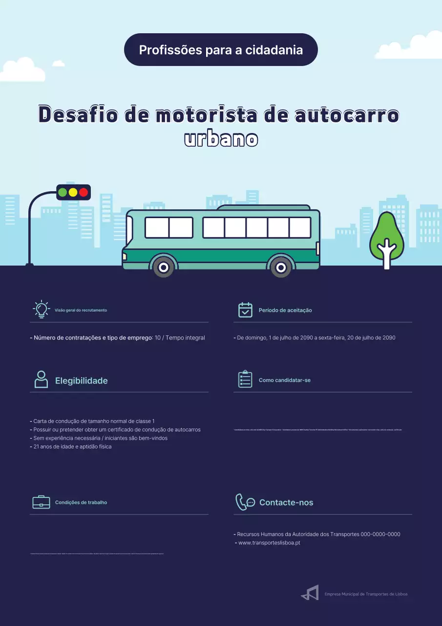 Aviso de recrutamento para motorista de ônibus urbano fofo azul e azul-celeste