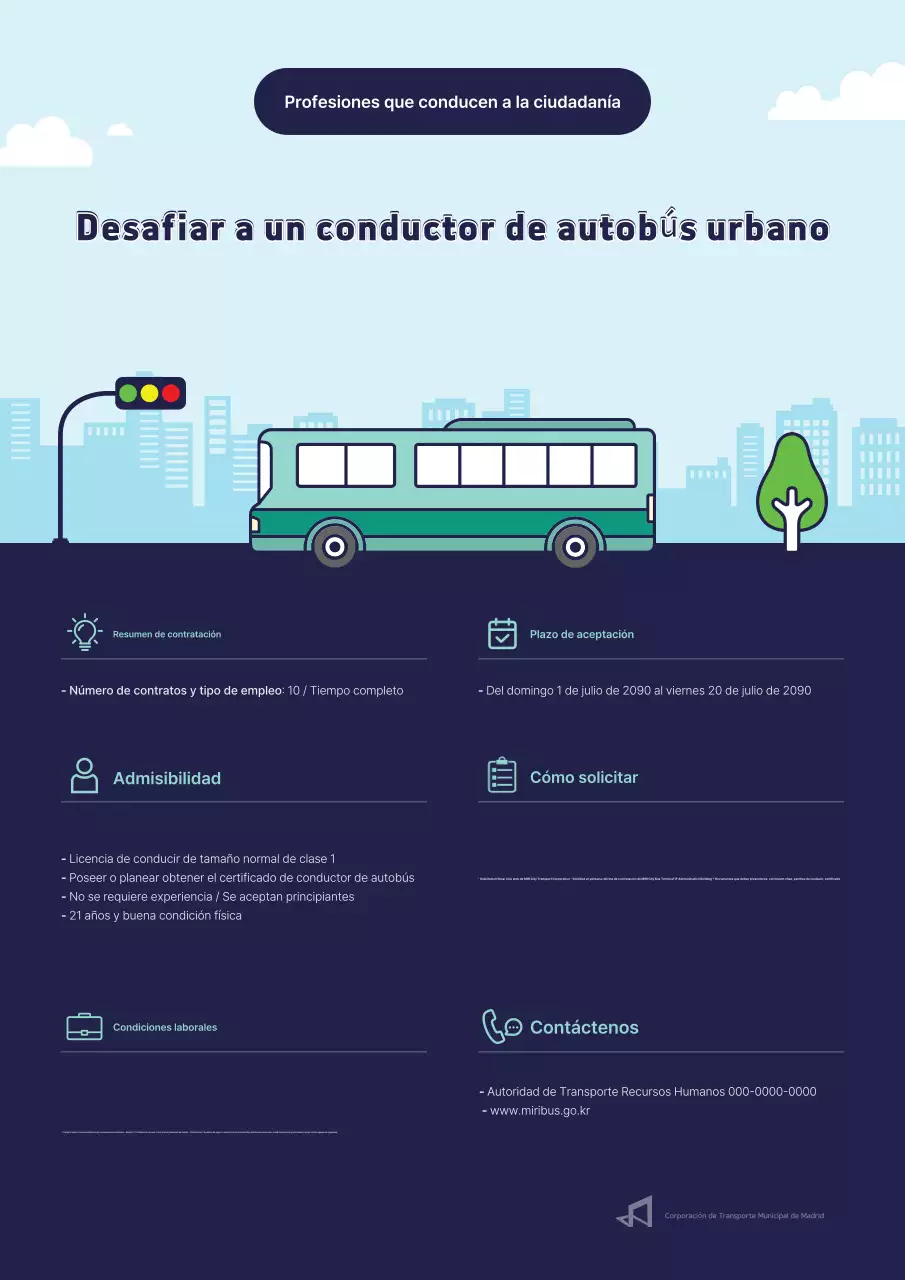 Aviso de contratación de conductor de autobús urbano lindo azul y azul cielo