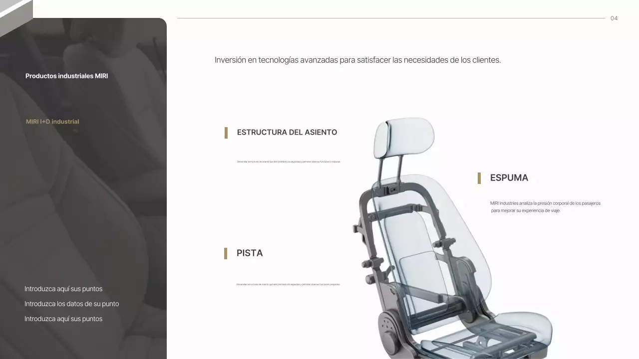 Propuesta para la industria de asientos de automóviles modernos de color gris