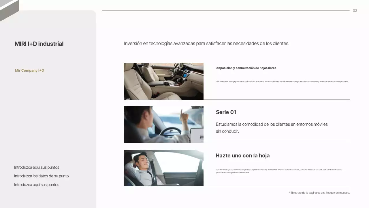 Propuesta para la industria de asientos de automóviles modernos de color gris