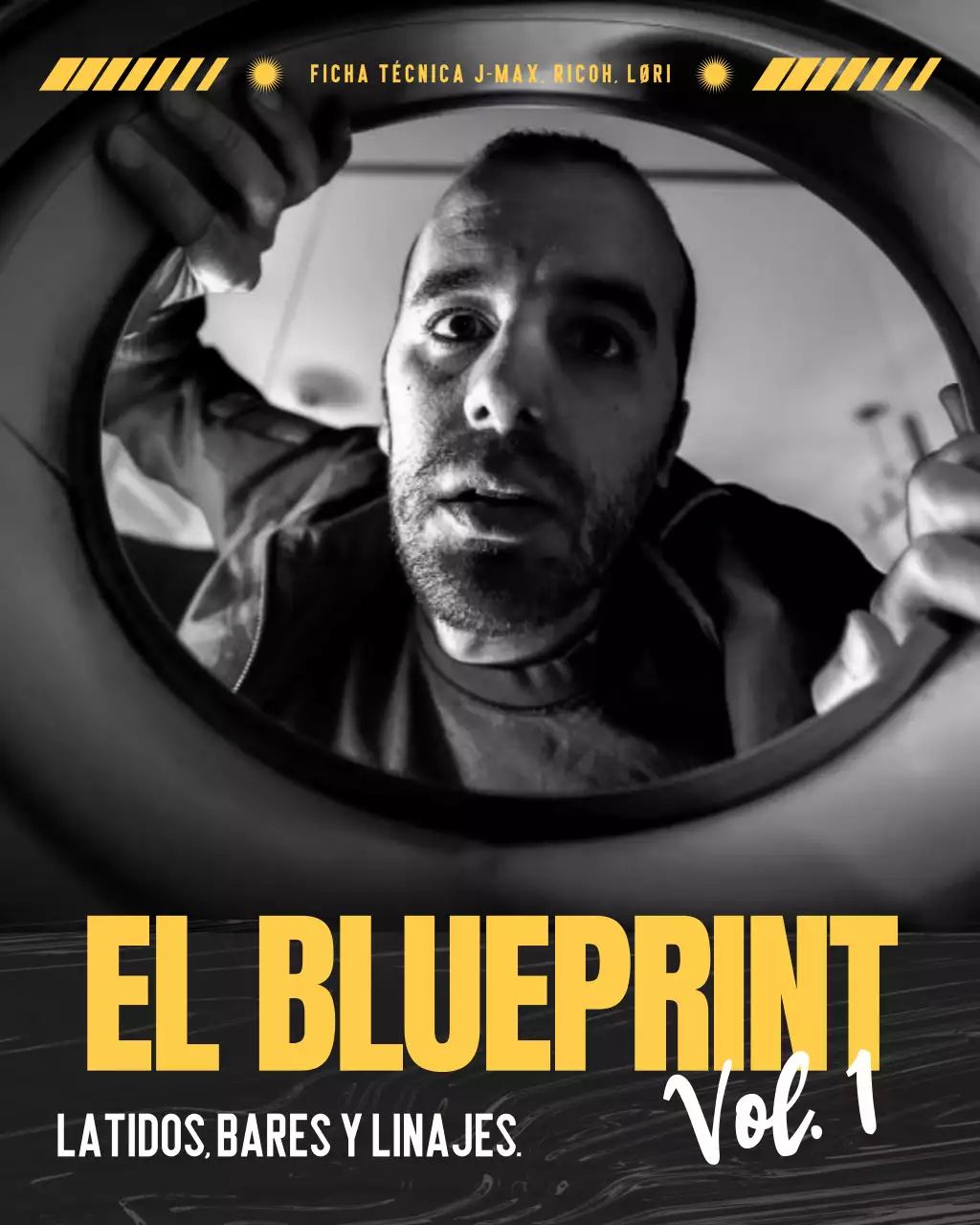 Publicación de Instagram sobre la portada de un álbum de música grunge en negro y amarillo