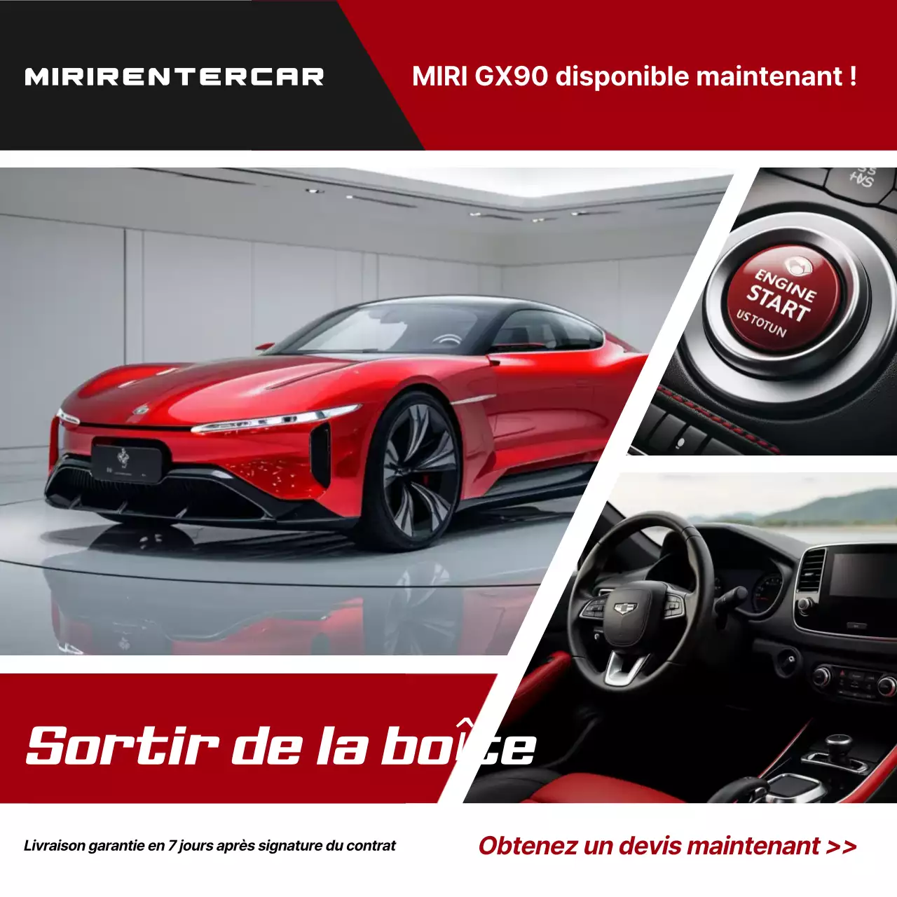 Sortie d'une nouvelle voiture moderne rouge
