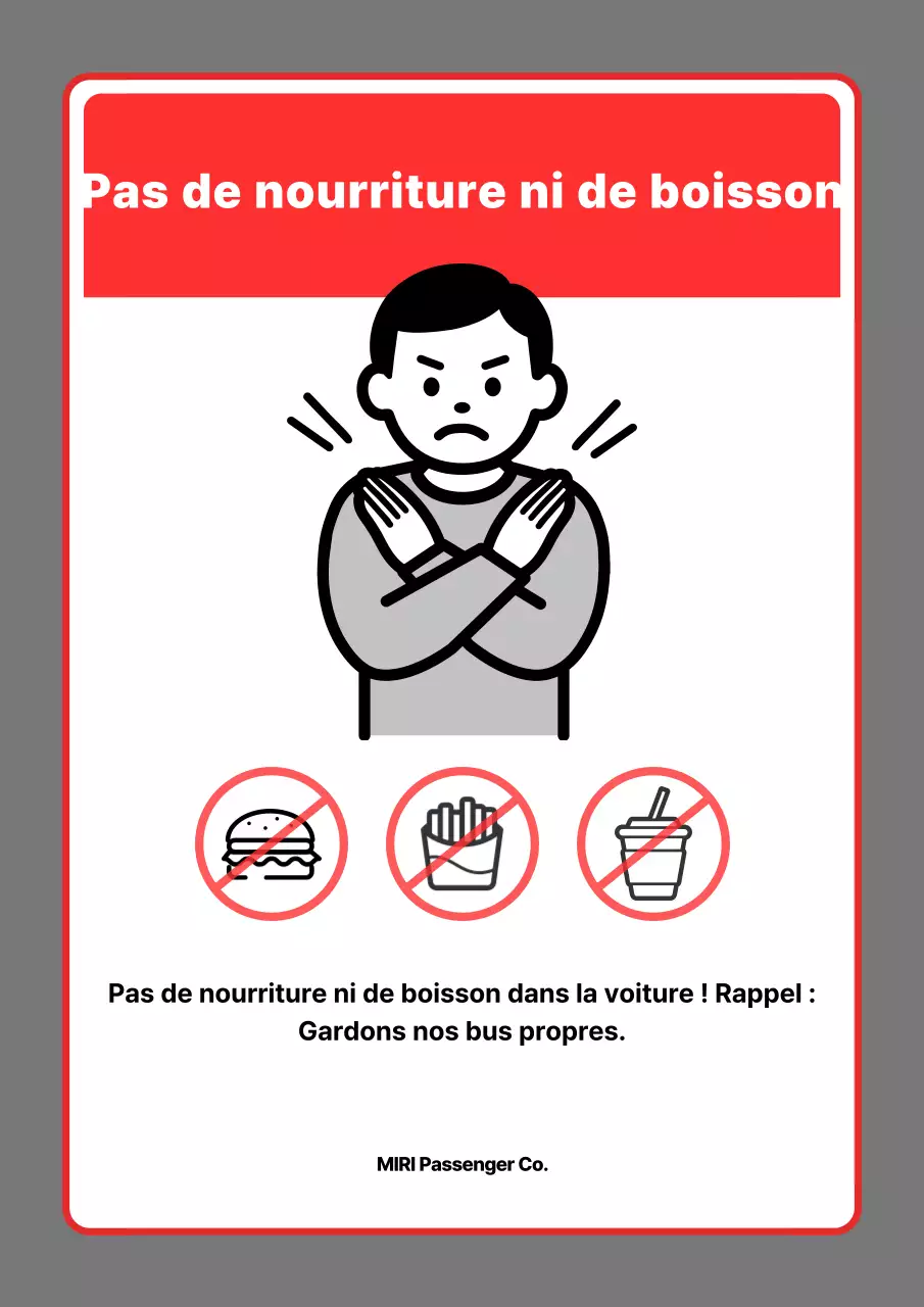 Aucune nourriture ni boisson n'est autorisée dans le bus rouge simple