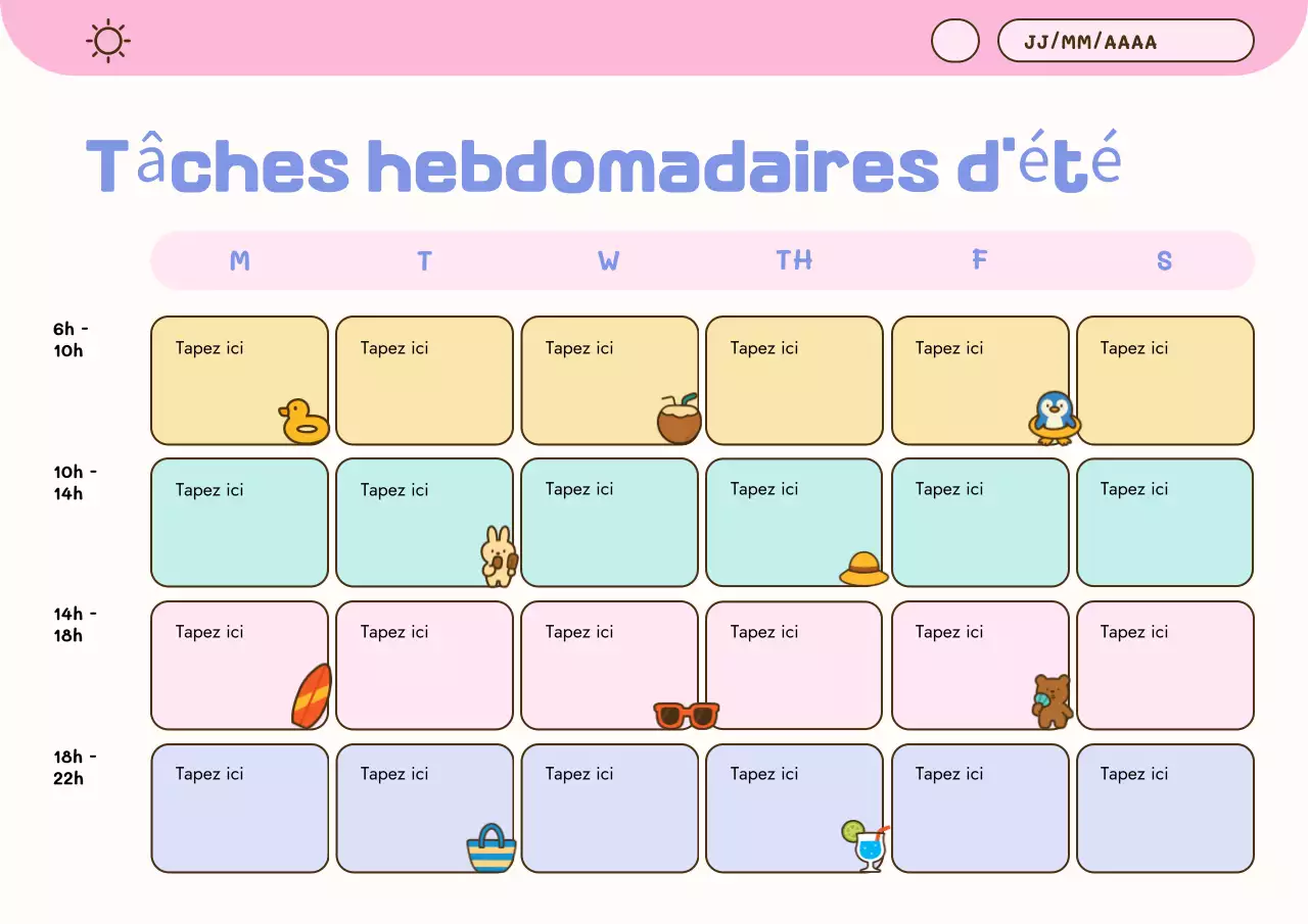 Affiche de planification d'été pastel mignonne