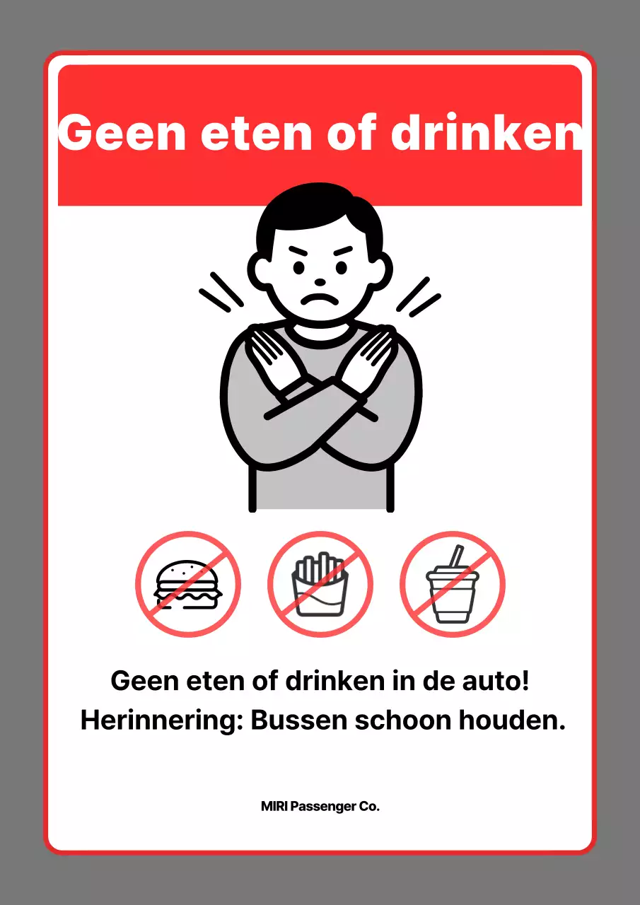 Eten en drinken is niet toegestaan ​​in de rode, eenvoudige bus