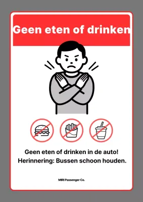 Eten en drinken is niet toegestaan in de rode, eenvoudige bus