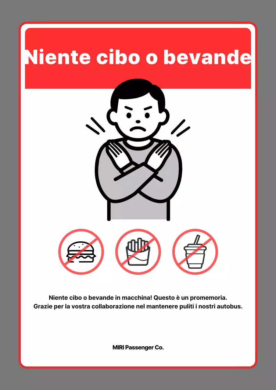 Non è consentito portare cibo o bevande sull'autobus rosso semplice
