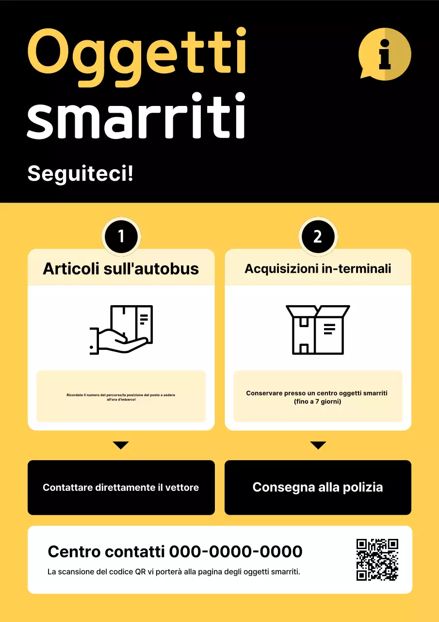 Avviso semplice giallo di oggetti smarriti e ritrovati