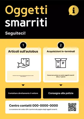 Avviso semplice giallo di oggetti smarriti e ritrovati