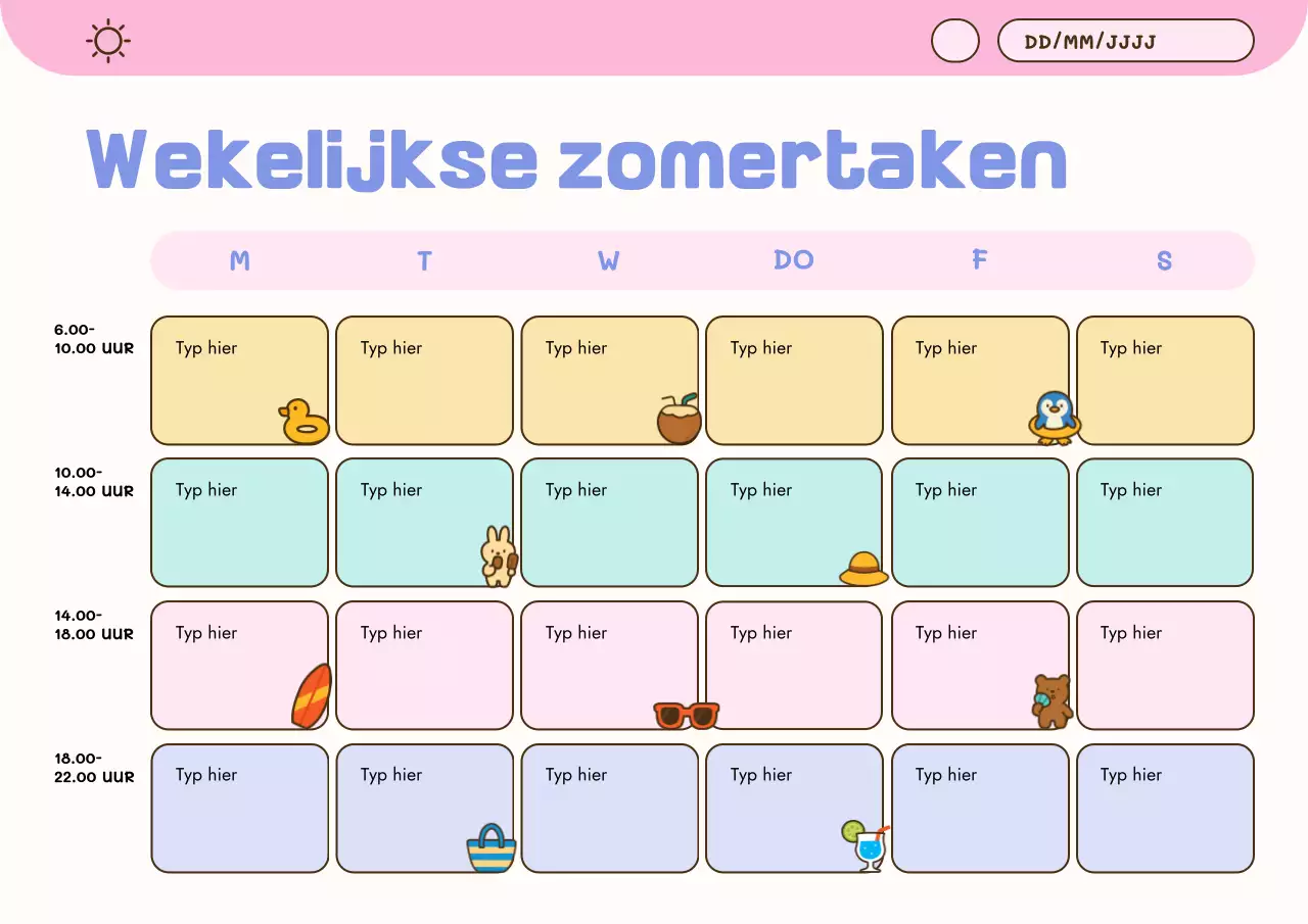 Pastelkleurige schattige zomerplannerposter