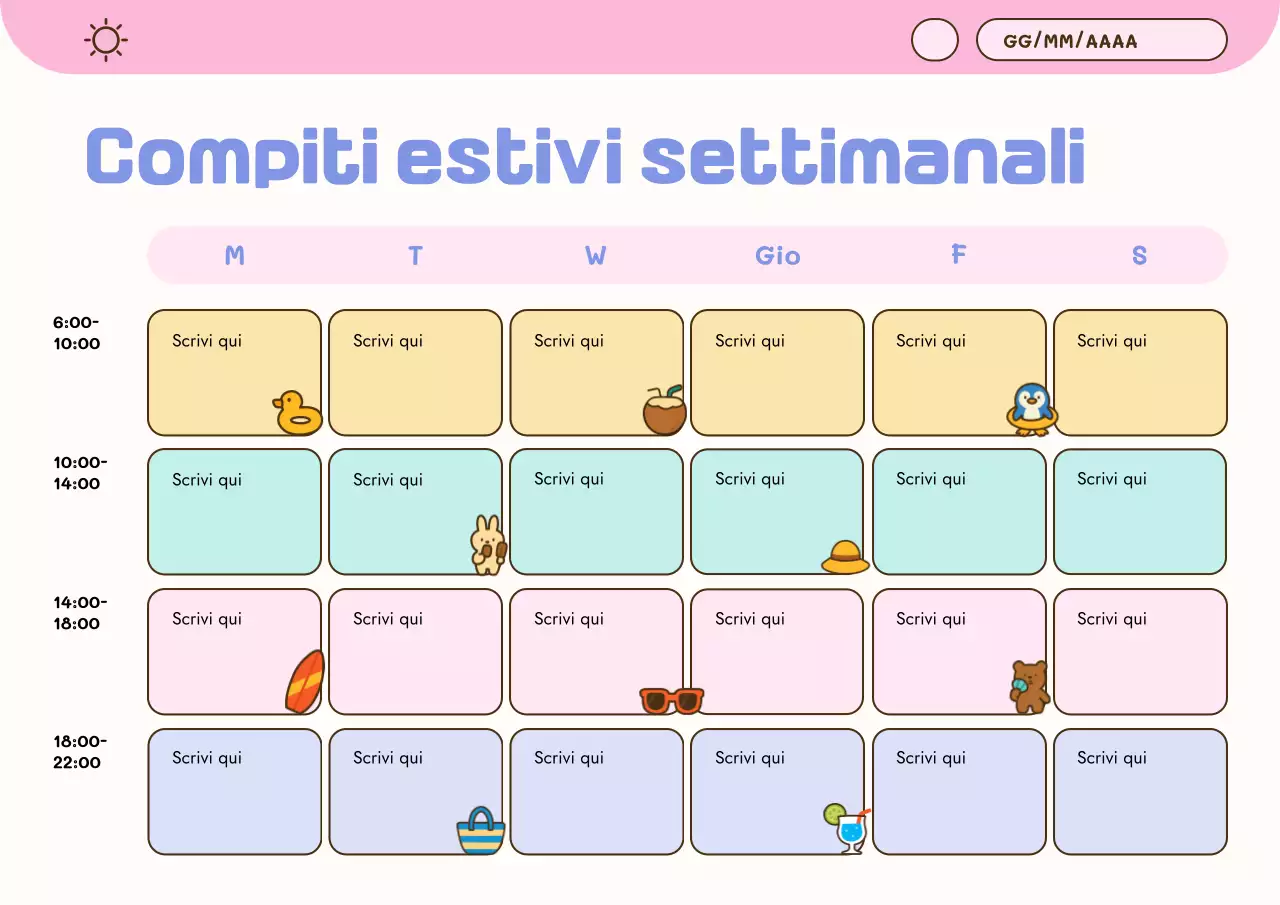 Poster con planner estivo carino color pastello