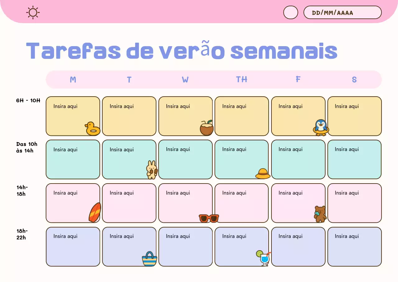 Pôster de planejador de verão fofo em tons pastéis