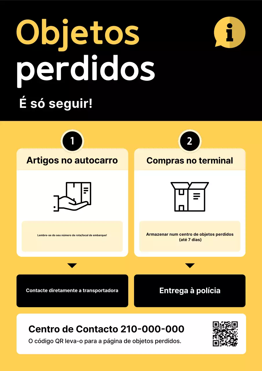 Aviso amarelo simples de achados e perdidos