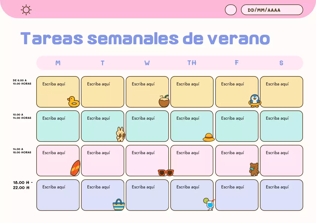 Póster de planificador de verano con lindos colores pastel