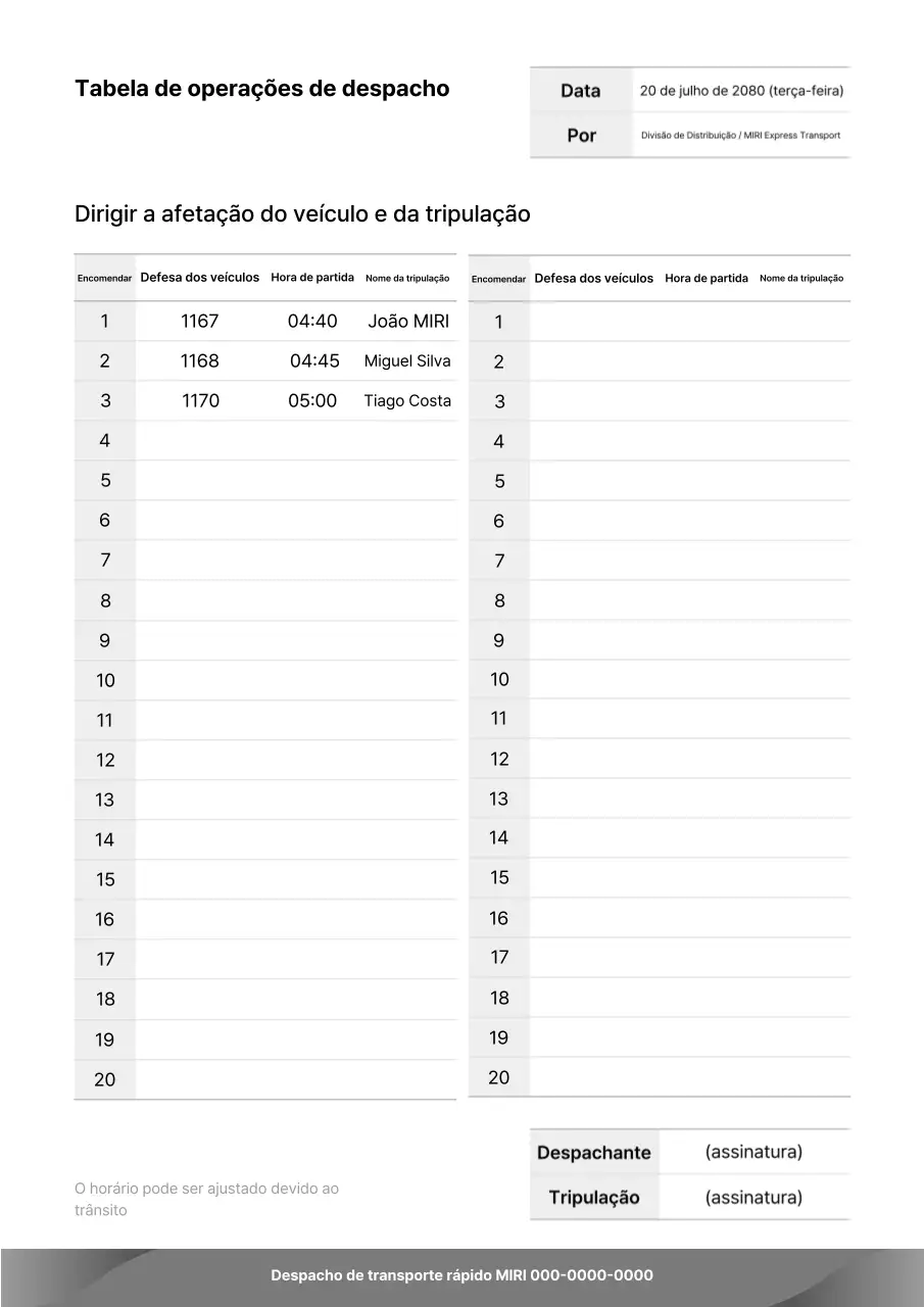 Informações sobre o horário do ônibus intermunicipal White Clean