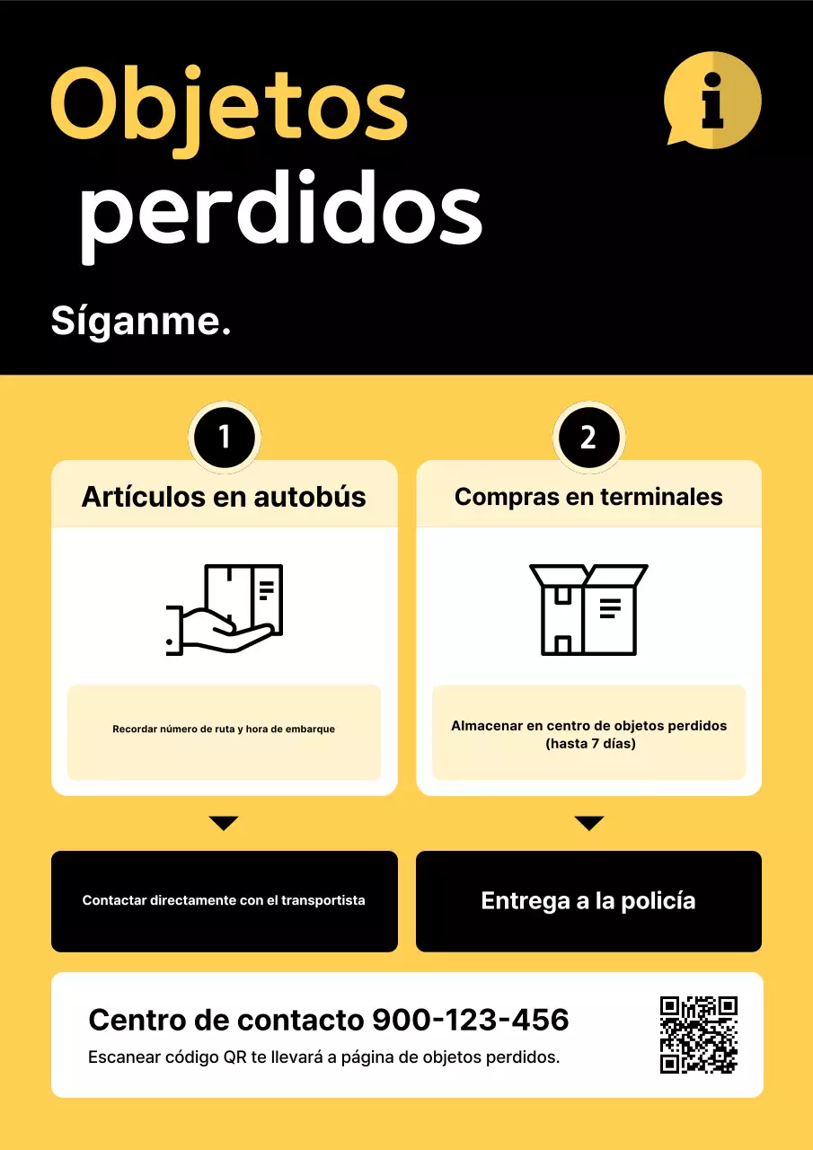 Aviso amarillo simple de objetos perdidos
