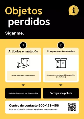 Aviso amarillo simple de objetos perdidos