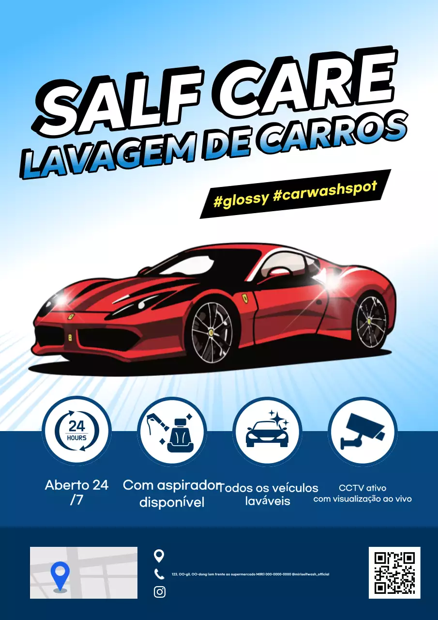 Anúncio de Lavagem de Carros Moderna Azul